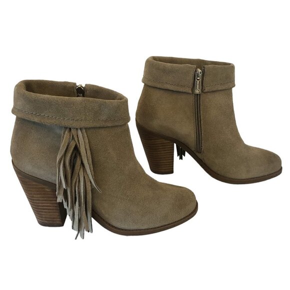 Jessica Simpson Callaghan Ankle Boots Suede Fringe Heeled  Zipper Booties Size 7 - Picture 1 of 14